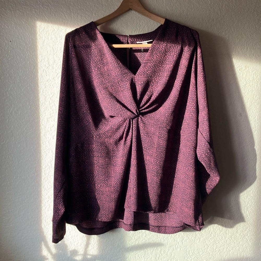 Prologue Pink Purple Long Sleeve Twist V Neck Blouse womens 2X